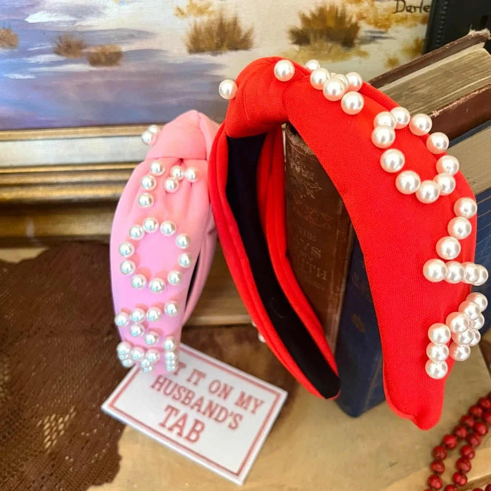 New! The “L.O.V.E” Knotted Faux Pearl Valentine Statement Headband - Picture 2 of 4